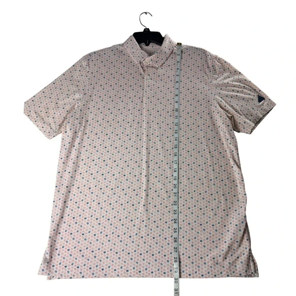 Adidas Men Golf Polo Shirt Large White Pink Blue Abstract Dot Print Short Sleeve